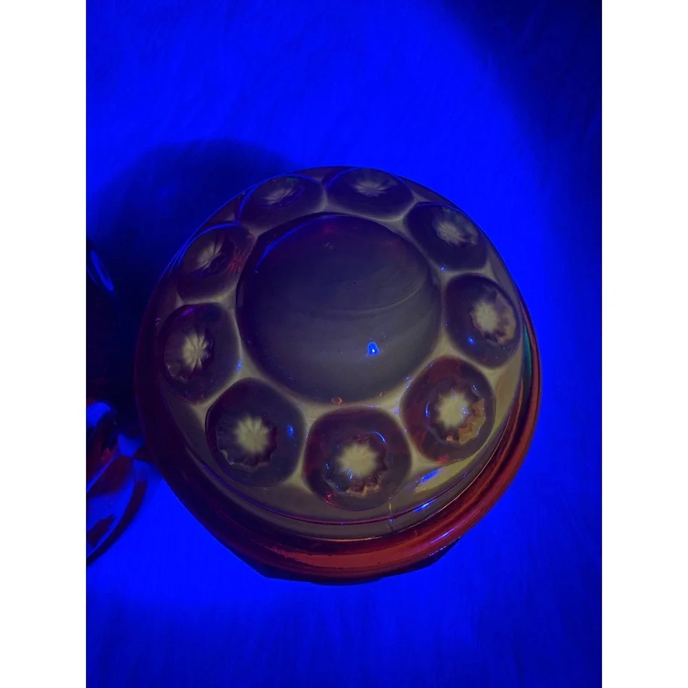 Vintage LE Smith Moon and Star Amberina Red UV Reactive Glass Canister Set 4pc